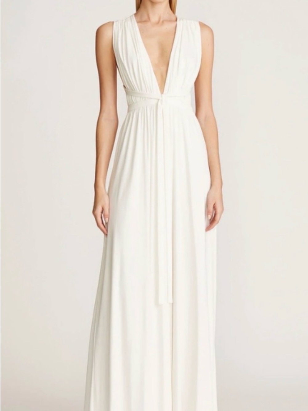 H by Halston Ivory Plunging V-Neck Maxi Dress